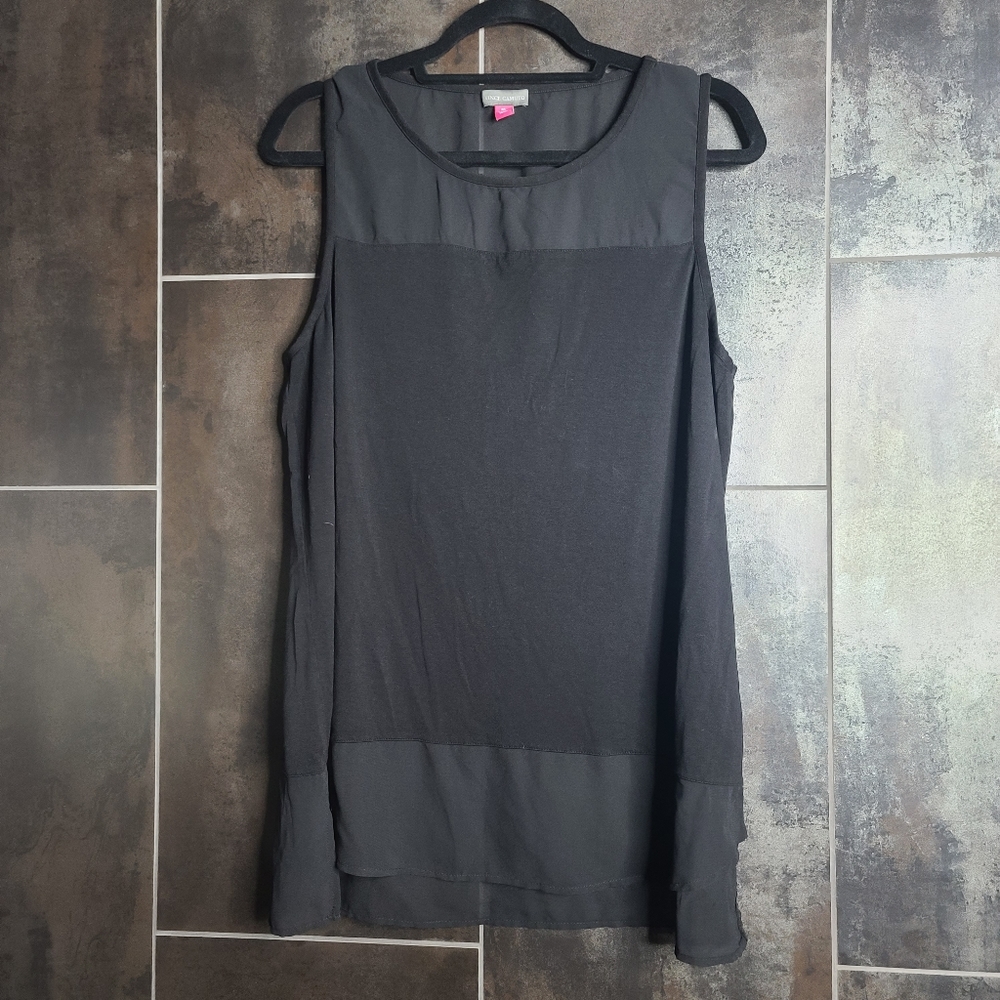 Vince Camuto Black Mixed Media Mesh Tank XL